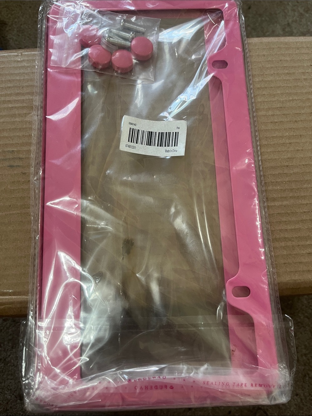 Pink License Plate Frame with Matching Caps